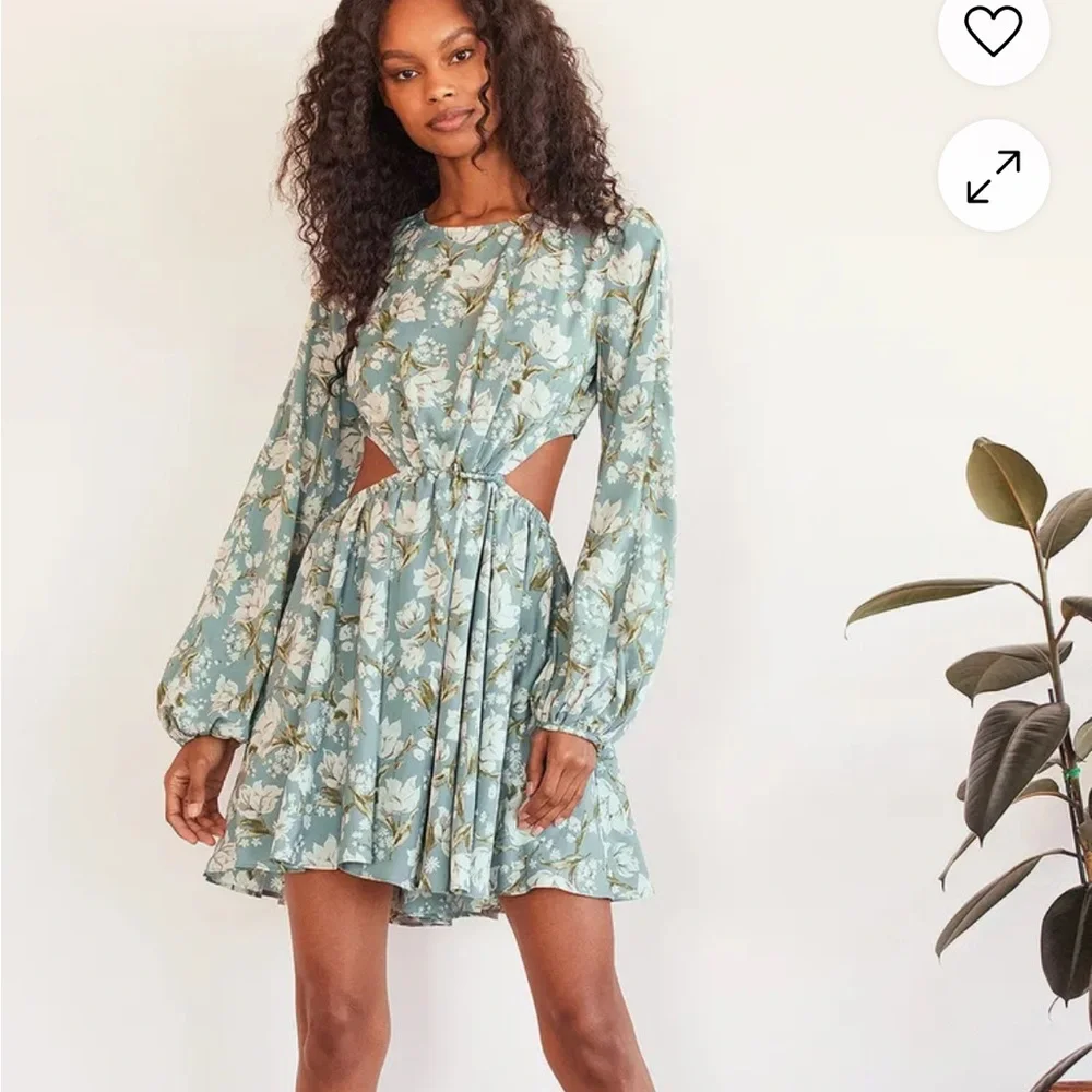 NWT Lulus First Blooms Dusty Blue Floral Print Long Sleeve Cutout Dress XL Mini - Picture 2 of 11